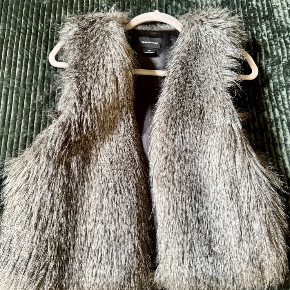 Club Monaco Gray Faux Fur Vest